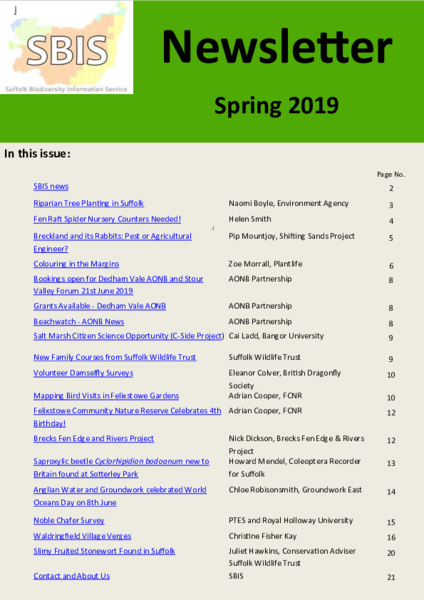 SBIS PDF Newsletters | Suffolk Biodiversity Information Service
